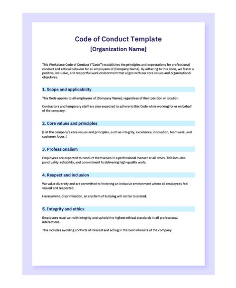 code of conduct template examples.